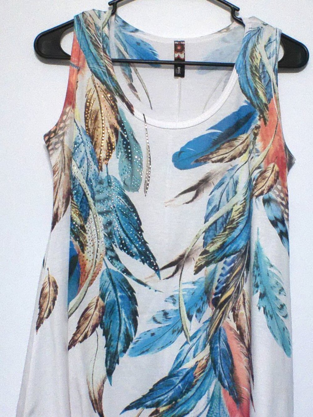 Big Bang USA Feather Print Tank Top Embellished Sleeveless Stretch Size Small